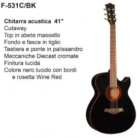 CHITARRA ACUSTICA DAM F-531C/BK 41'' MECCANICHE CROMATE Col. Nero con bordi e rosetta winered