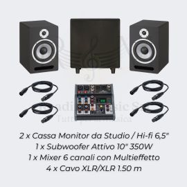 Bundle Audio Studio/Home HI-FI: 2 Casse + Subwoofer Attivo + Mixer Effetti + Cavi