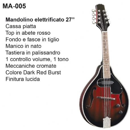 MANDOLINO ELETTRICO Mad MA-005 CASSA PIATTA, ELETTRIFICATO, Col. Red Burst