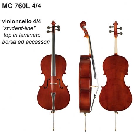 VIOLONCELLO DAM MC760L44 4/4 STUDENT LINE, TOP IN LAMINATO, BORSA E ACCESSORI