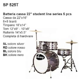 SET BATTERIA ACUSTICA DAM SP525TRD STUDENT LINE 22'' 5PZ 8+8 TIRANTI Col. Rosso