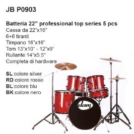 SET BATTERIA ACUSTICA DAM PO903RD PROFESSIONAL SERIES 22'' 5PZ 6+6 TIRANTI Col. Rosso