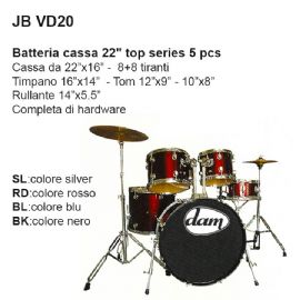 SET BATTERIA ACUSTICA DAM JBVD20BK TOP SERIES 22'' 5PZ 8+8 TIRANTI Col. Nero