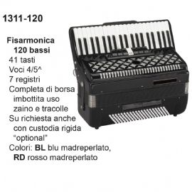 FISARMONICA 120 BASSI DAM 1311120RD, 41 TASTI VOCI 3/5 CON ZAINO E TRACOLLE, Col. Rosso Madreperlato