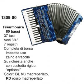 FISARMONICA 80 BASSI DAM 130980BL, 37 TASTI VOCI, 3/4 CON ZAINO E TRACOLLE, Col. Blu Madreperlato