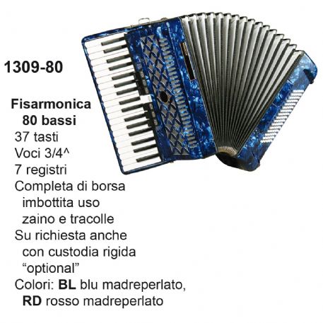FISARMONICA 80 BASSI DAM 130980BL, 37 TASTI VOCI, 3/4 CON ZAINO E TRACOLLE, Col. Blu Madreperlato
