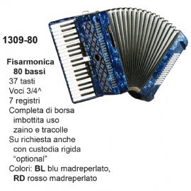 FISARMONICA 80 BASSI DAM 130980RD, 37 TASTI VOCI, 3/4 CON ZAINO E TRACOLLE, Col. Rosso Madreperlato