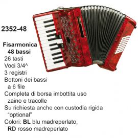 FISARMONICA 48 BASSI, DAM 235248BL, 26 TASTI VOCI, 3/4 CON ZAINO E TRACOLLE, Col. Blu Madreperlato