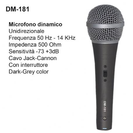 MICROFONO DINAMICO DAM DM181 CON INTERRUTTORE COMPLETO DI CAVO 